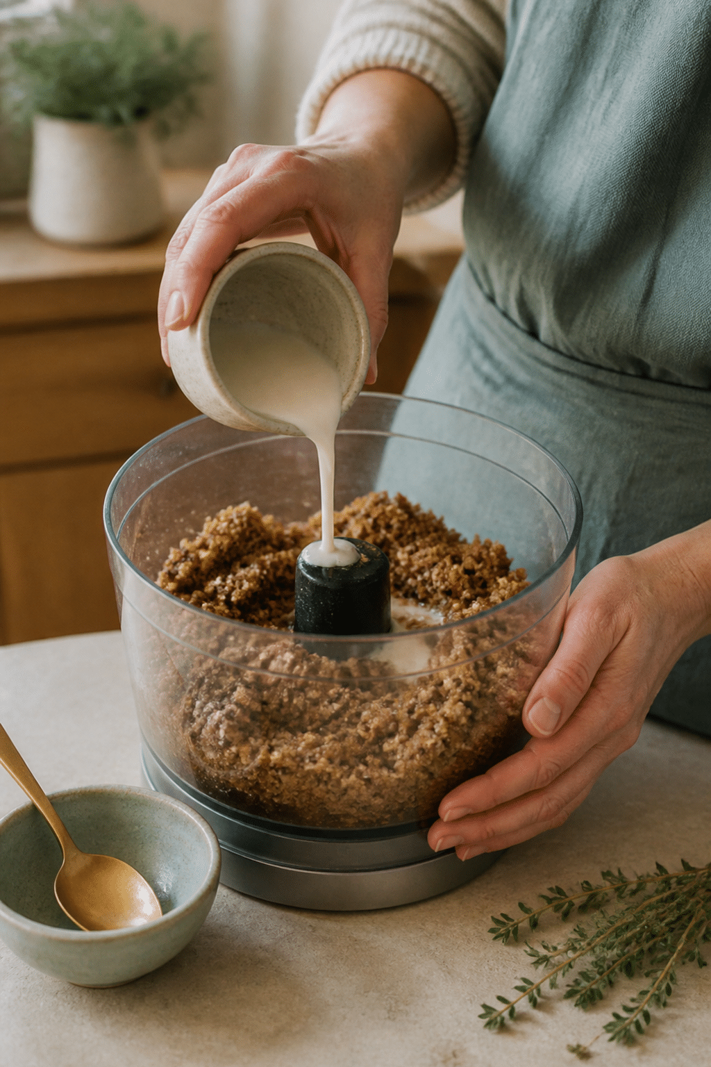 Preparing no bake energy balls in the reserved kitchen scene