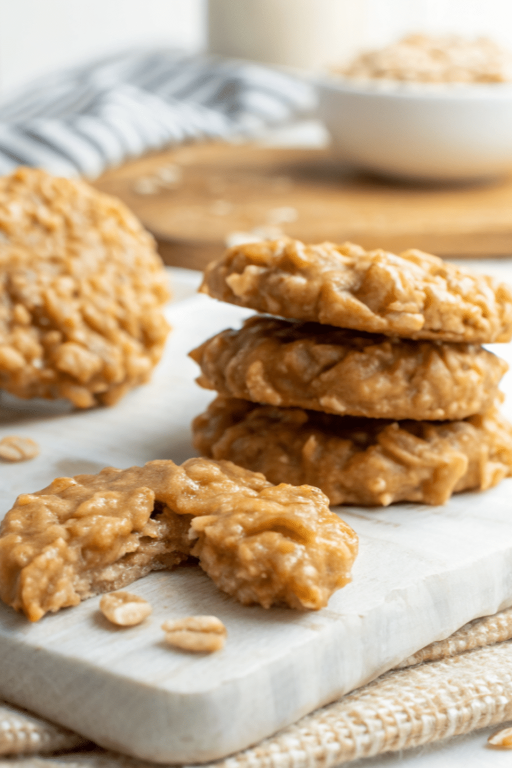 Set peanut butter no bake cookies showing their oat texture