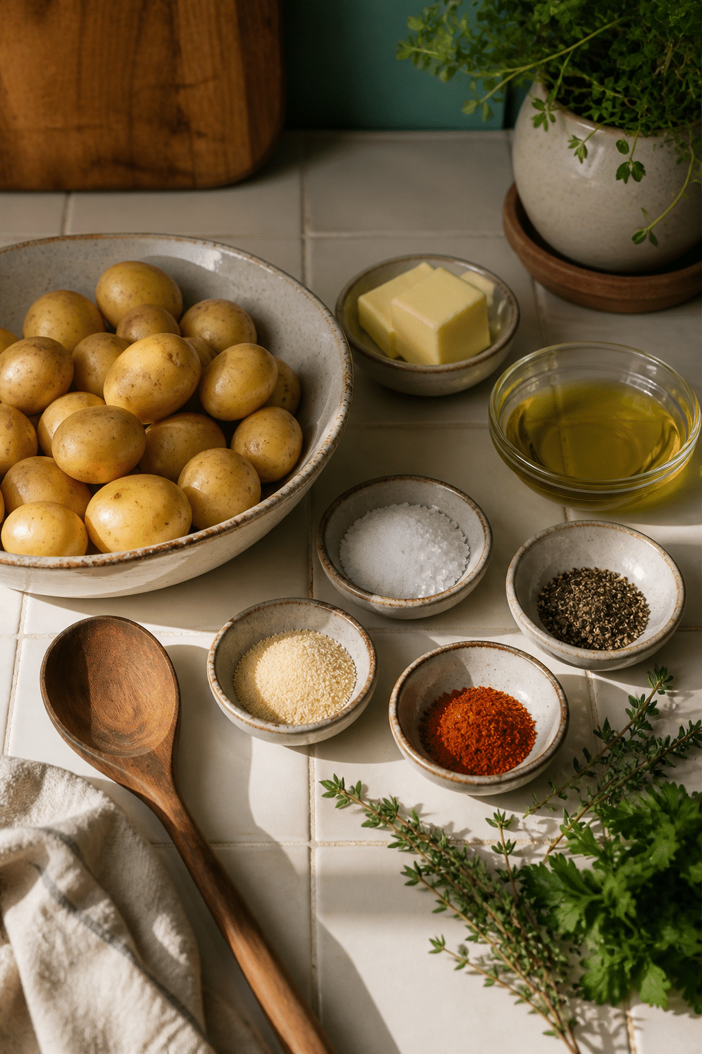 skillet breakfast potatoes ingredients arranged for preparation
