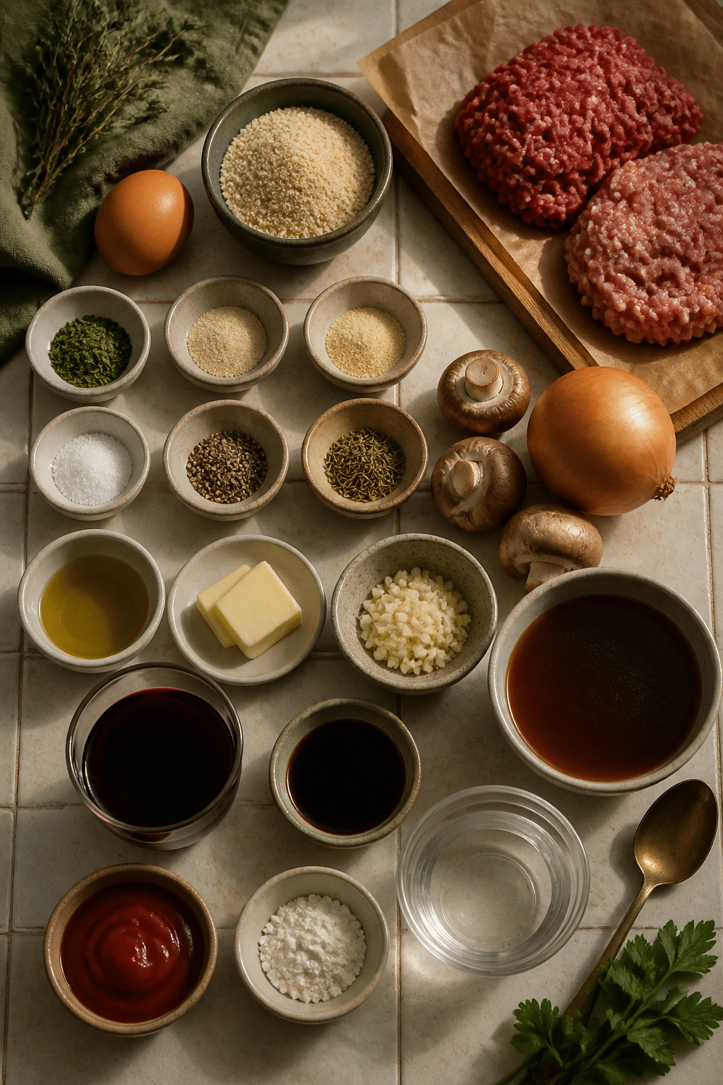 Ingredients measured for slow cooker Salisbury steak