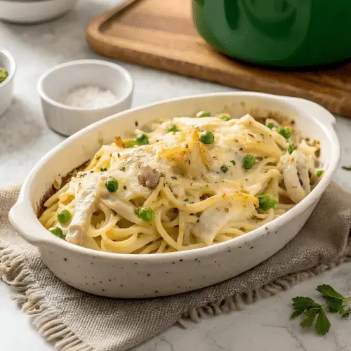 Creamy turkey tetrazzini baked with golden mozzarella