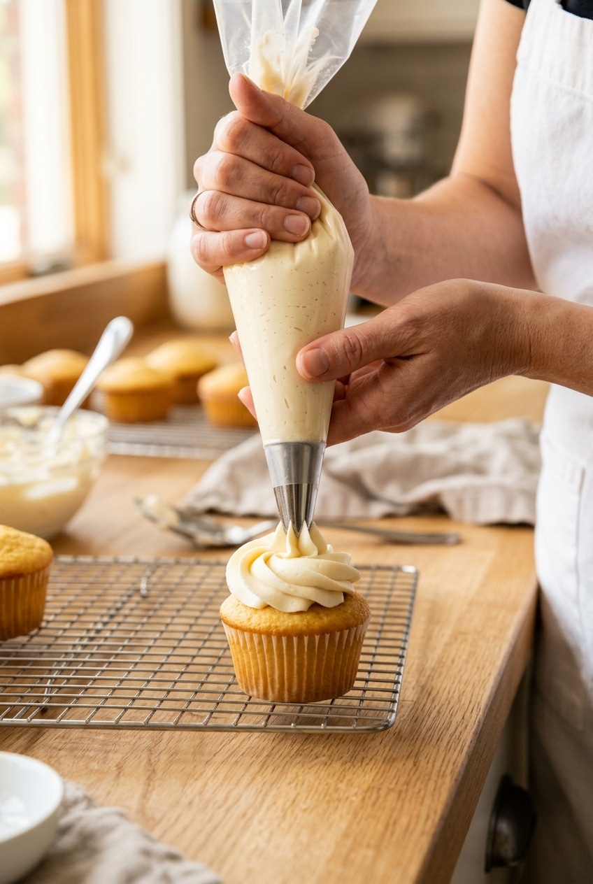 Preparation step for vanilla bean cupcakes