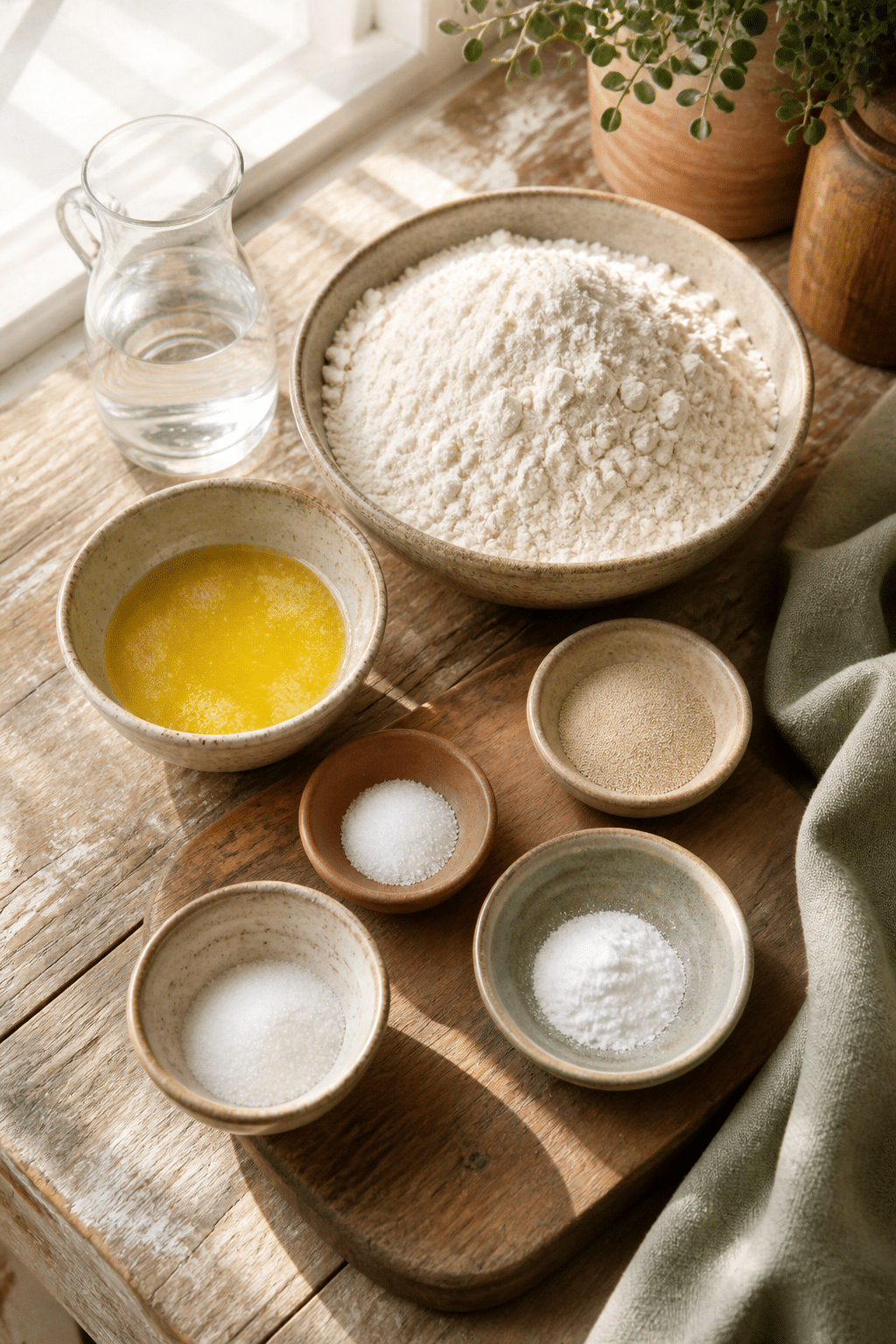 Ingredients measured for vegan pretzel bread