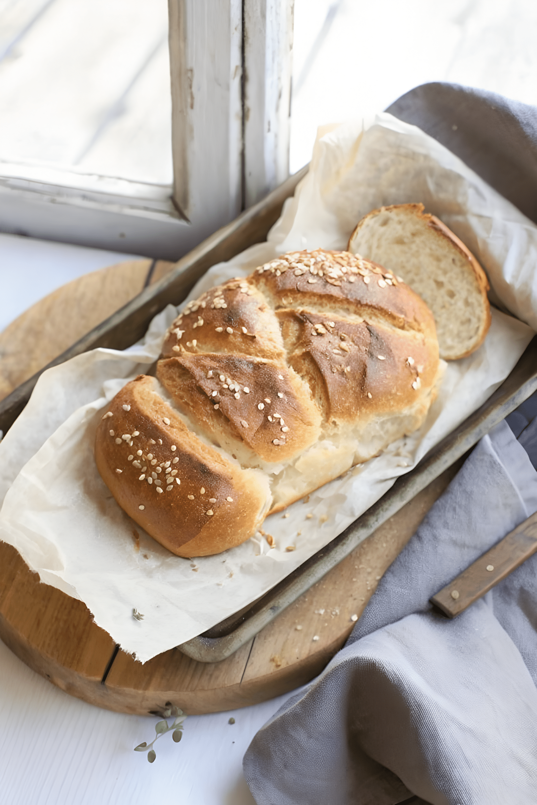Soft crumb and golden crust of vegan pretzel bread