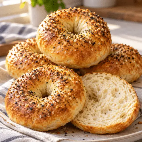 Golden homemade air fryer bagels