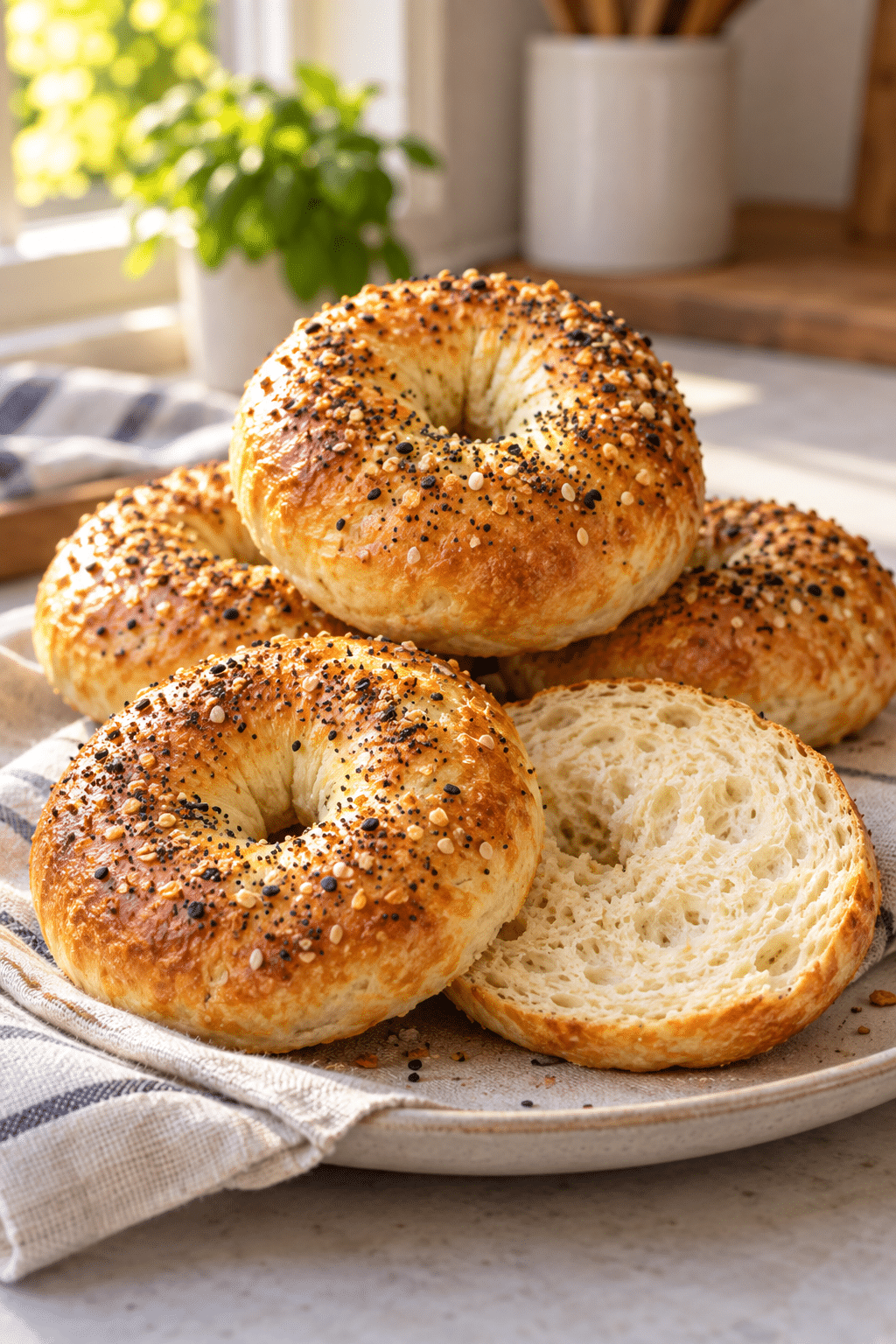 Golden homemade air fryer bagels