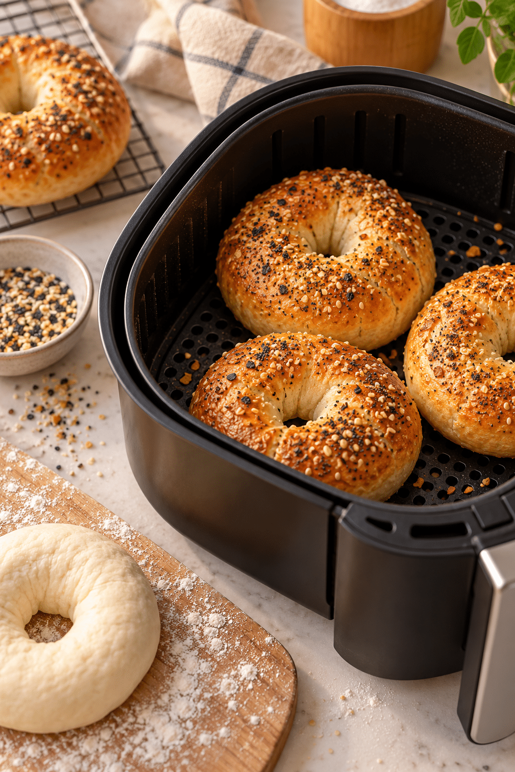 Shaping and cooking air fryer bagels