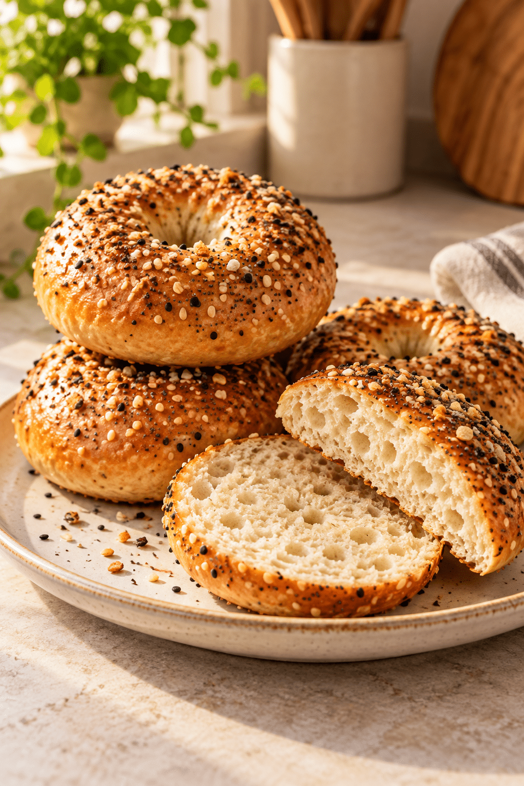 Golden finished air fryer bagels