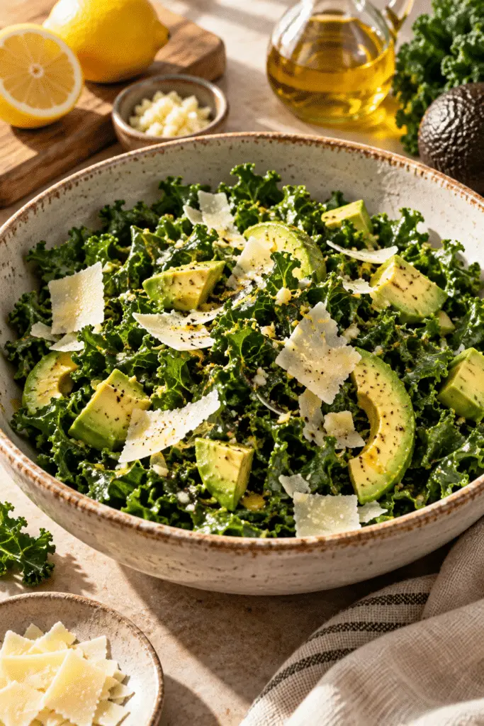 Baby kale avocado salad with lemon dressing