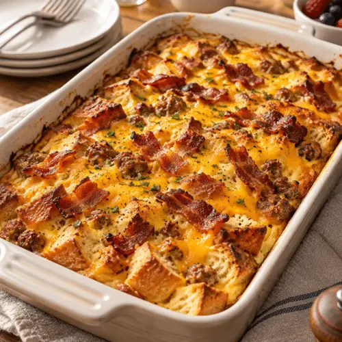 bacon breakfast casserole with eggs and cheese