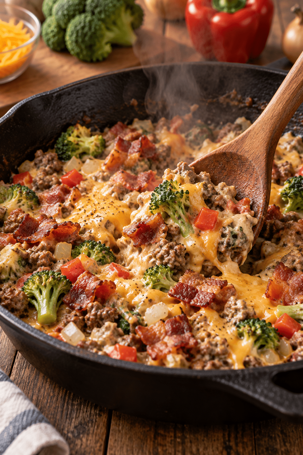 Bacon cheeseburger tater tot casserole preparation
