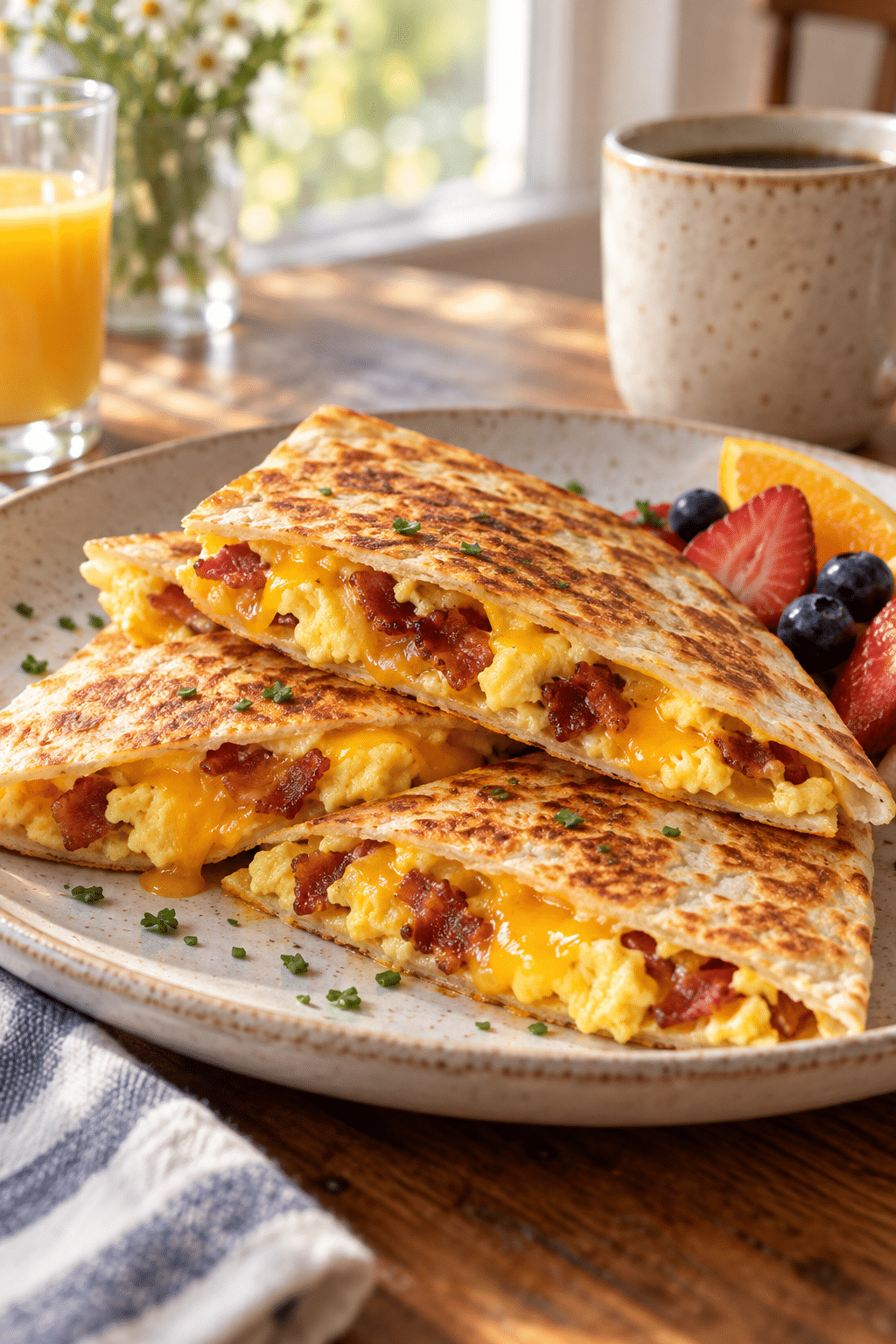 bacon egg cheese quesadillas finished dish
