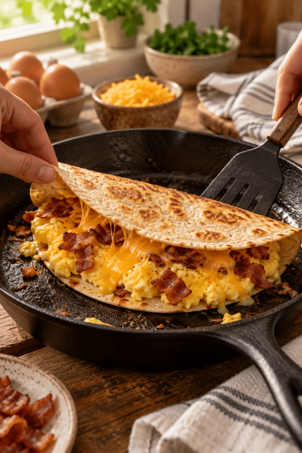 bacon egg cheese quesadillas preparation