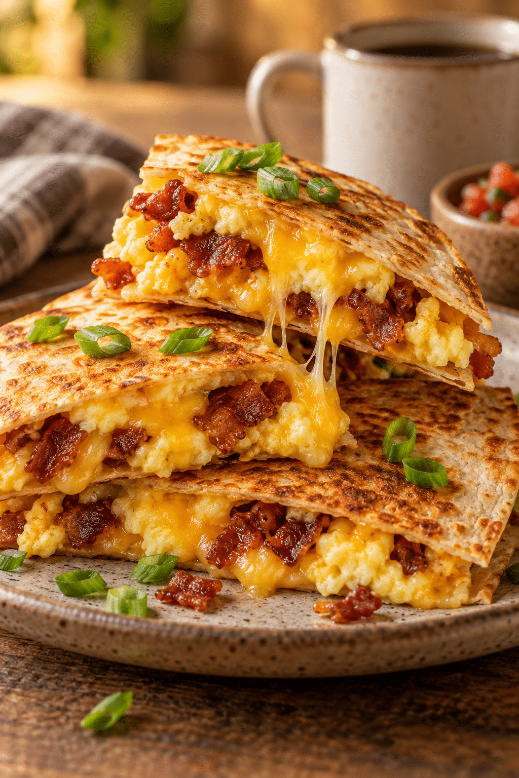 bacon egg cheese quesadillas served