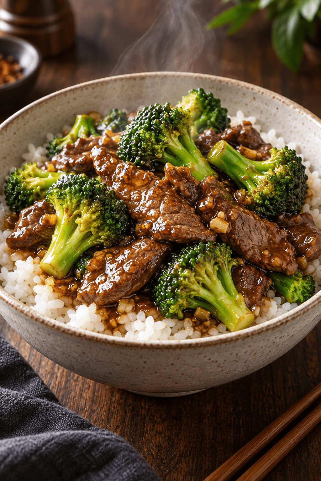 beef broccoli served over white rice