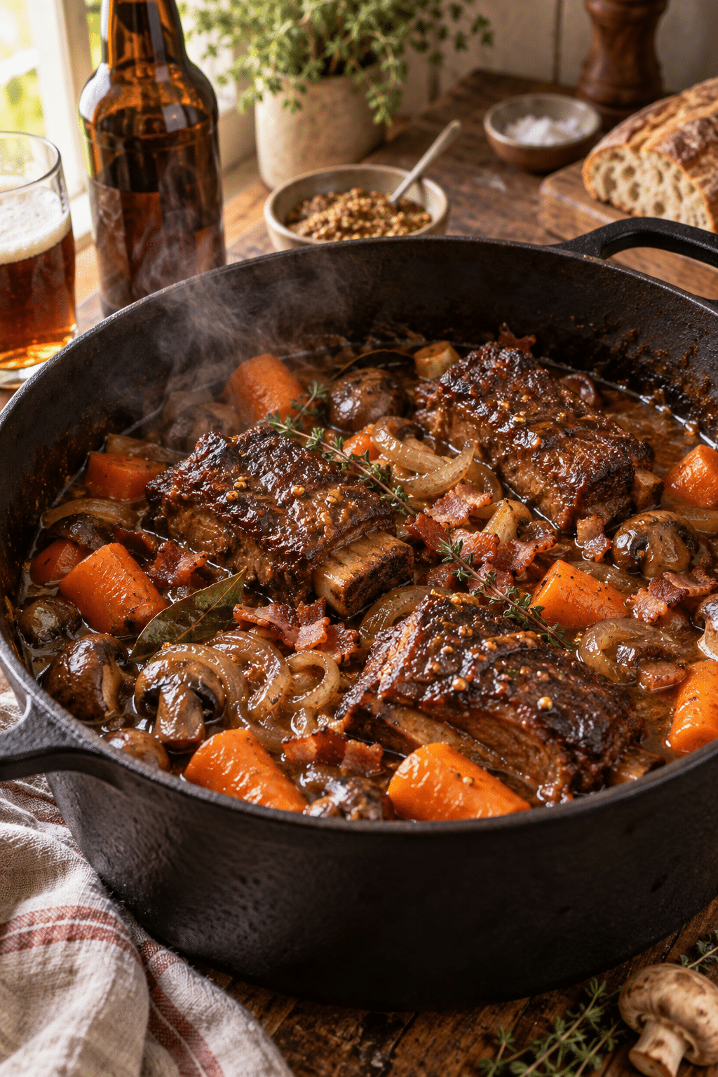 beef carbonnade short ribs braising with vegetables