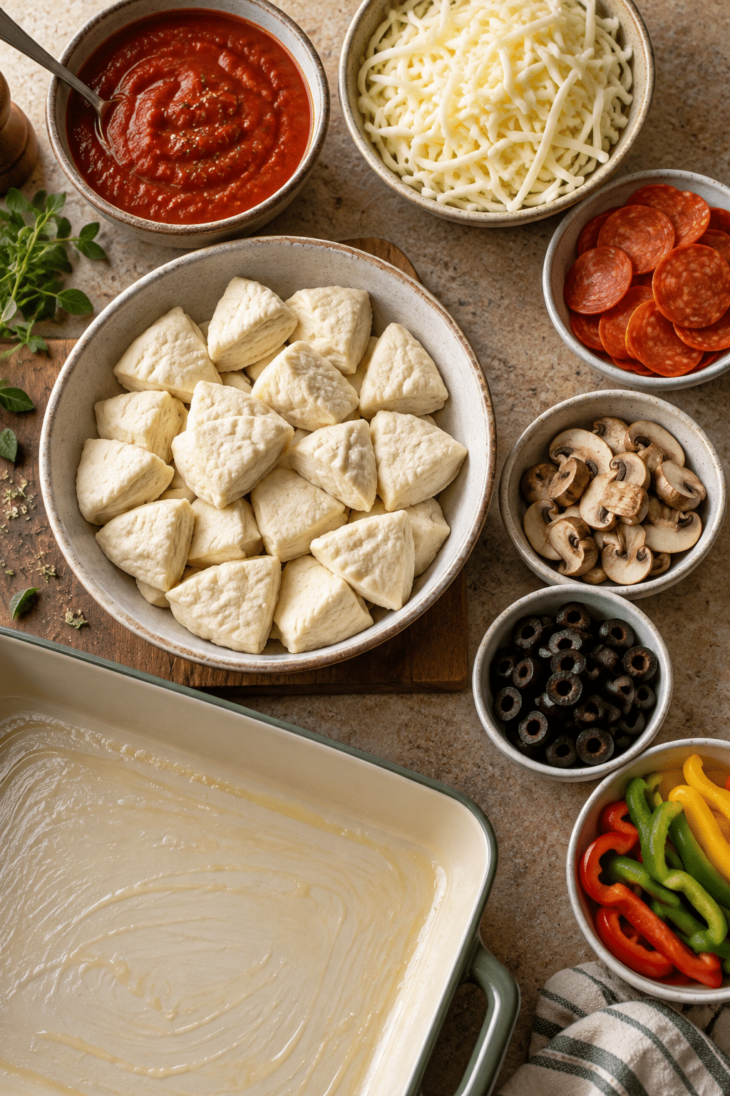 ingredients for bubble up biscuit pizza casserole