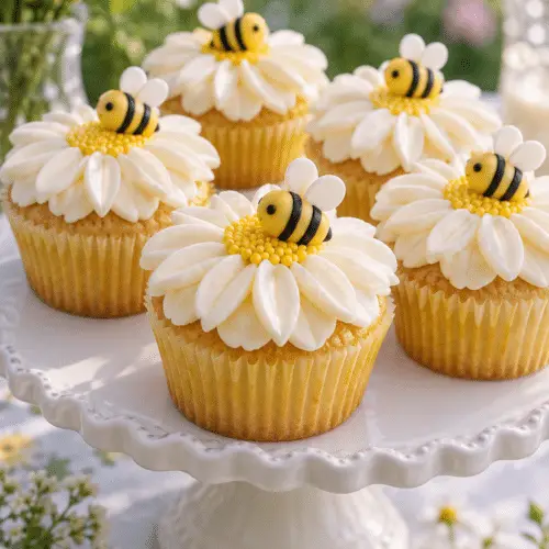 bumblebee flower cupcakes with fondant bees