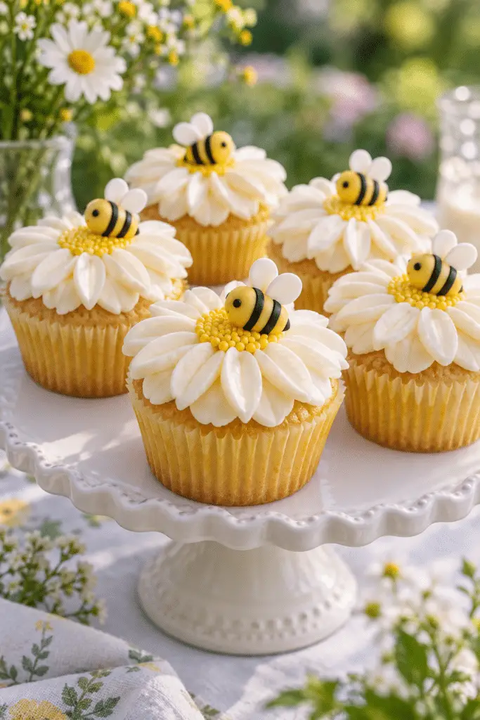 bumblebee flower cupcakes with fondant bees