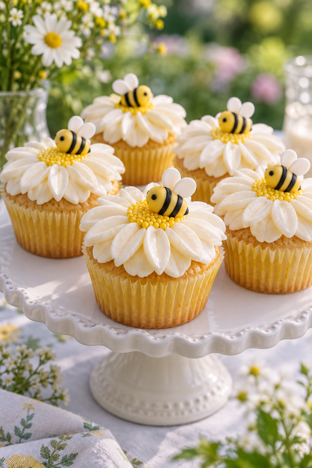 bumblebee flower cupcakes with fondant bees