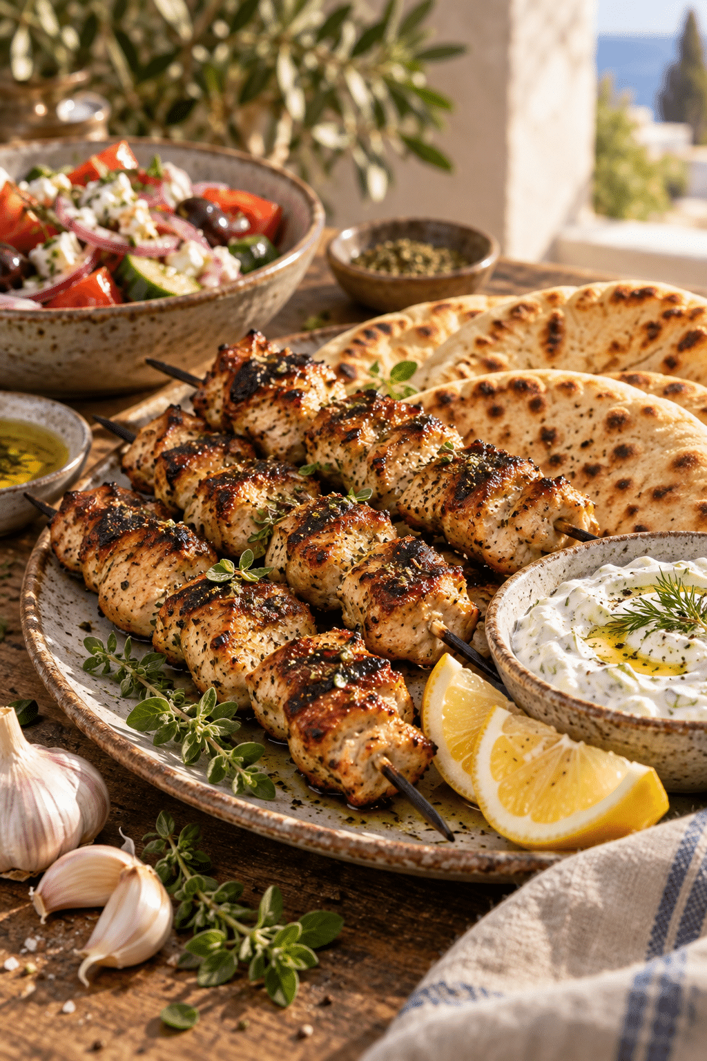chicken souvlaki served in warm pita with tzatziki