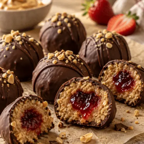 Chocolate-covered PB&J protein balls