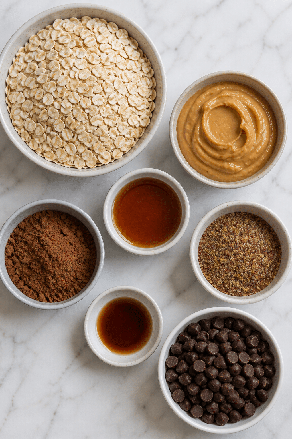 vegan protein energy bite ingredients in bowls
