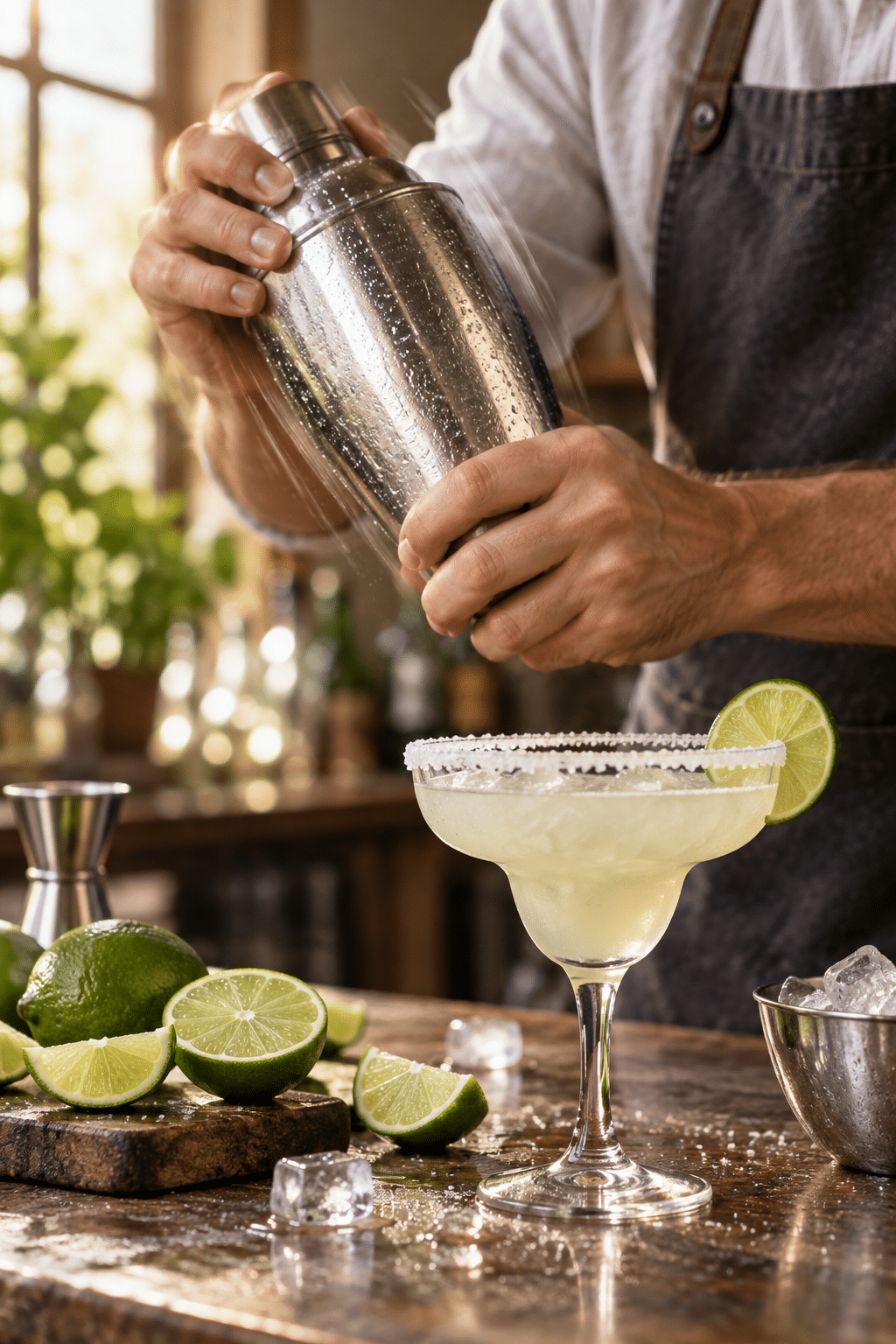 shaking a classic margarita with ice