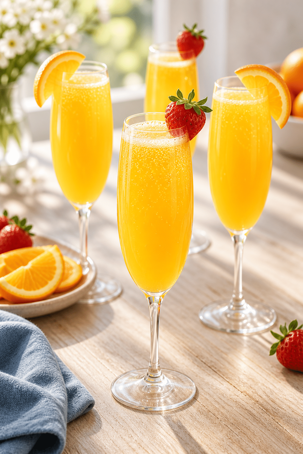 finished mimosa in a champagne flute