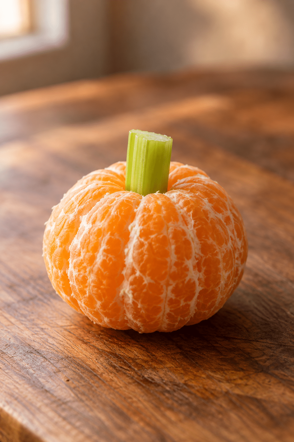 adding celery stems to clementine pumpkins