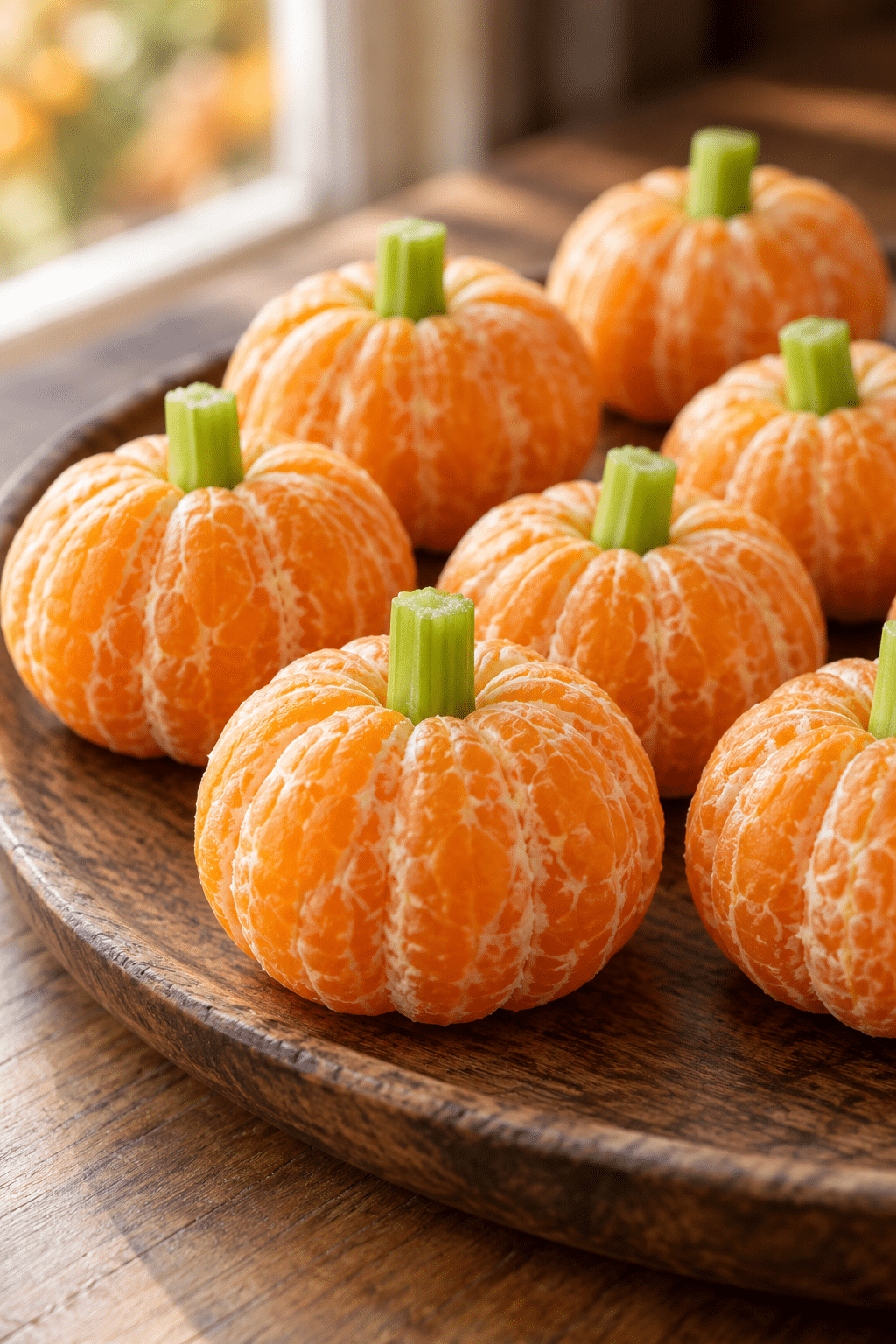 finished clementine pumpkins on a snack platter