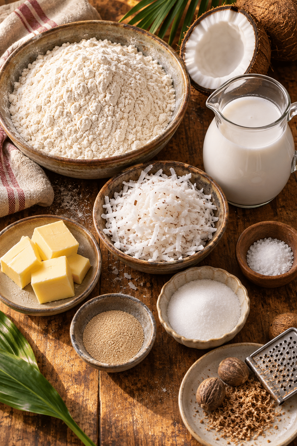 Coconut bake ingredients measured and arranged