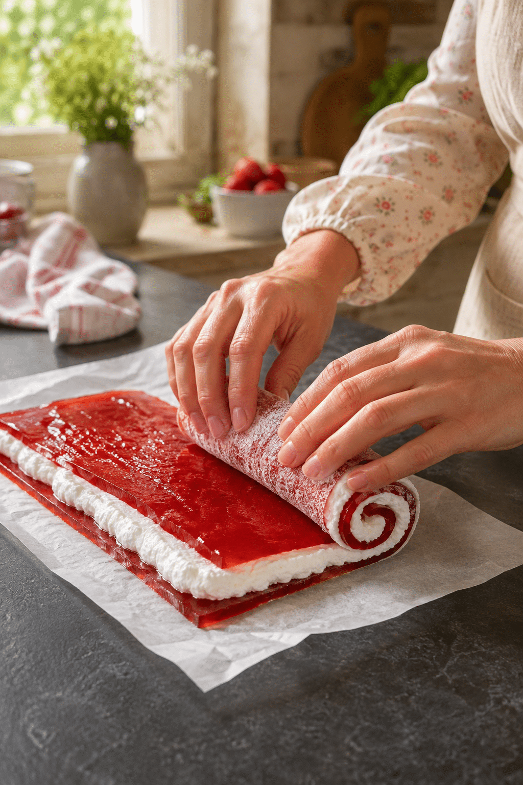 Jello roll ups preparation in progress