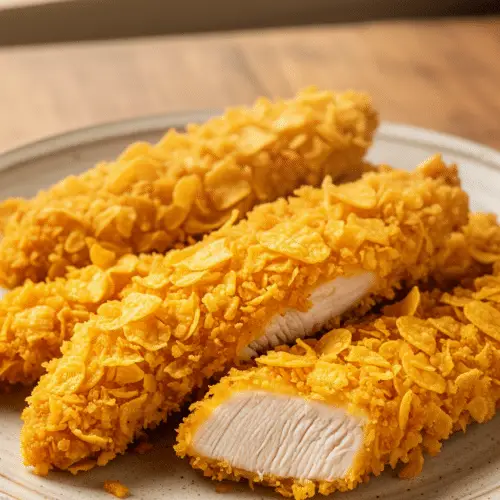corn flake crusted chicken ready to serve