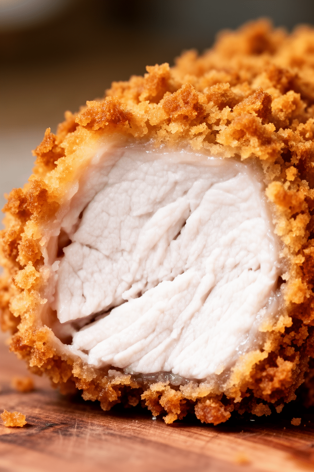 Finished corn flake crusted chicken shown close up