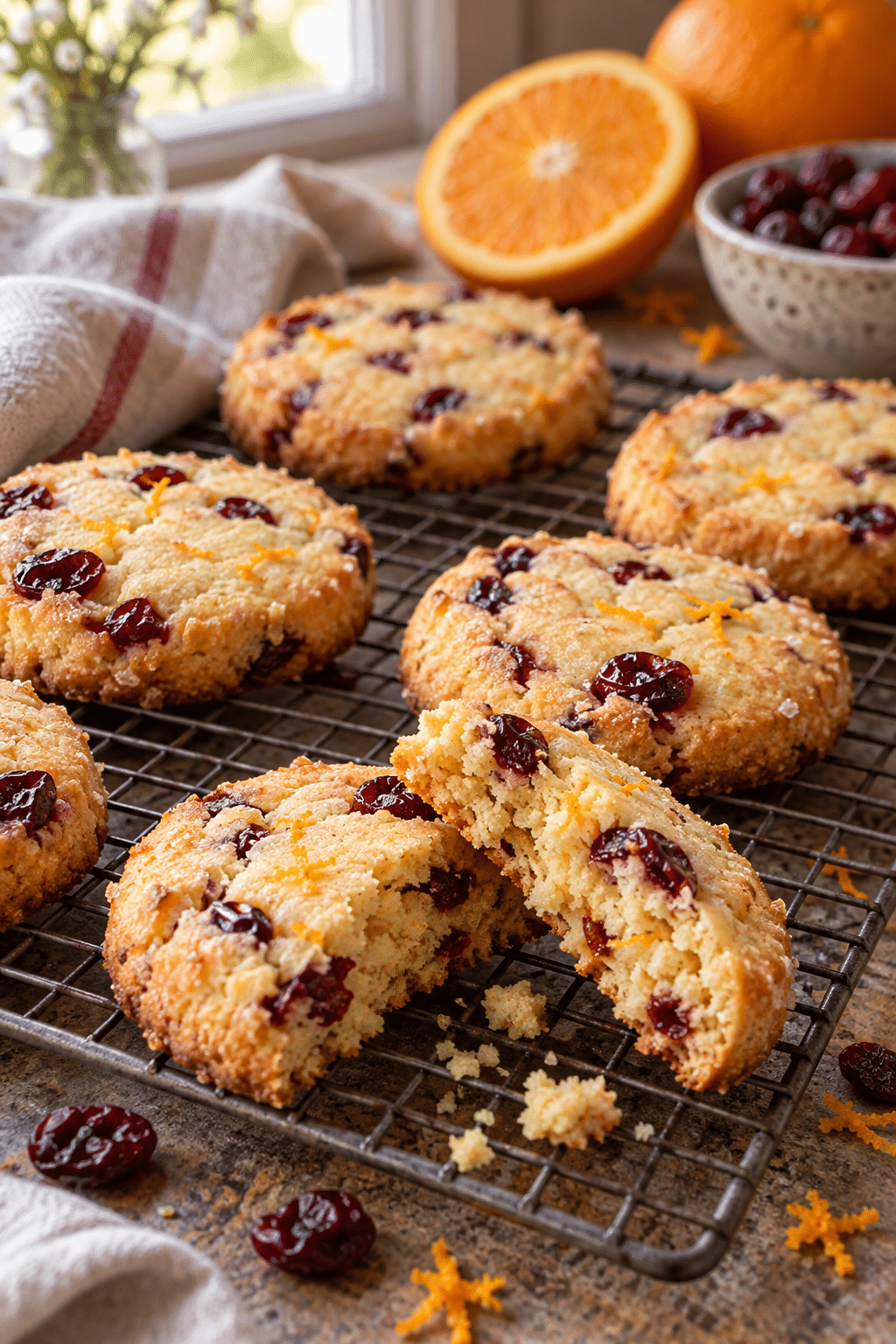 cranberry orange shortbread cookies ready to serve