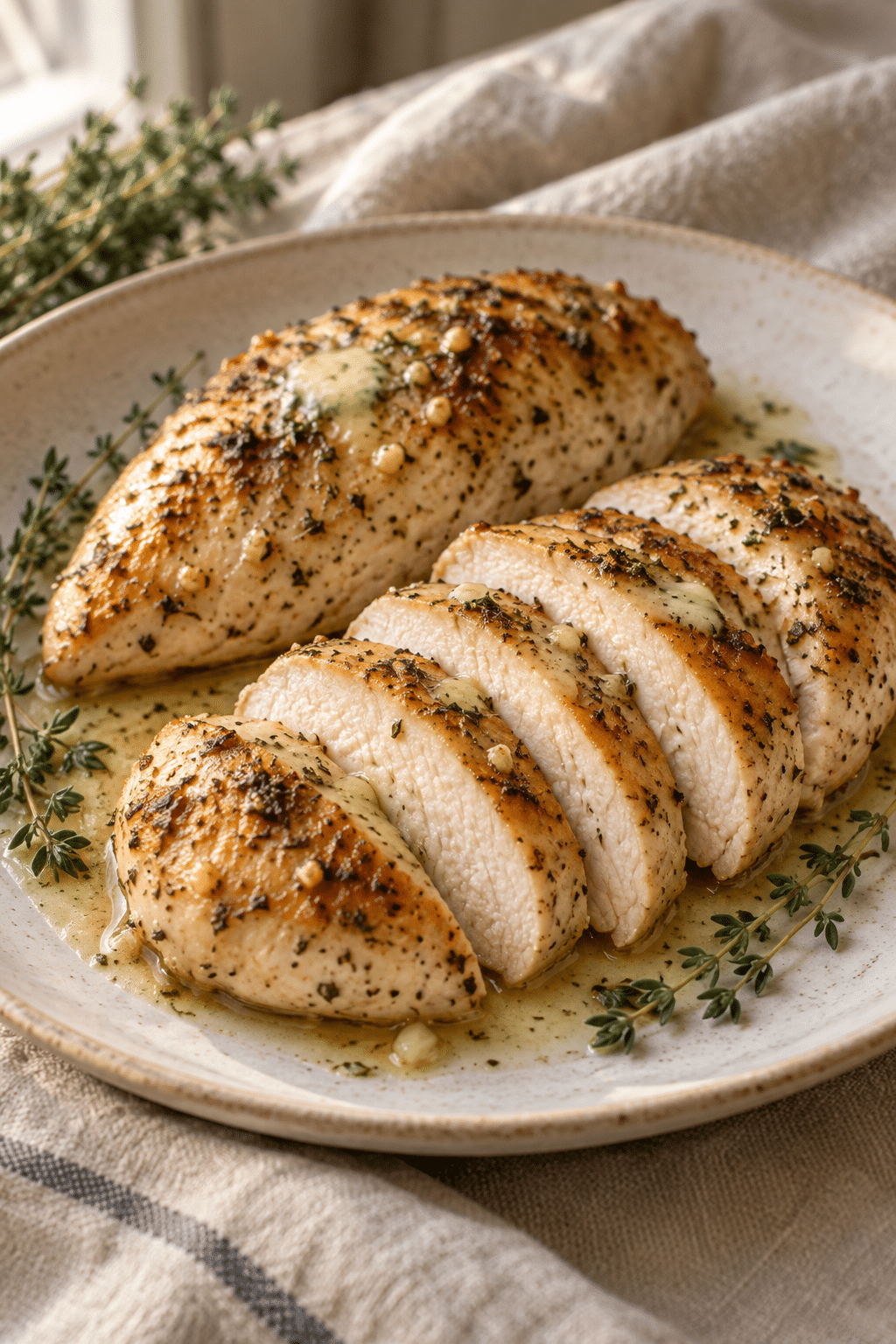 Easy baked chicken breasts finished and sliced