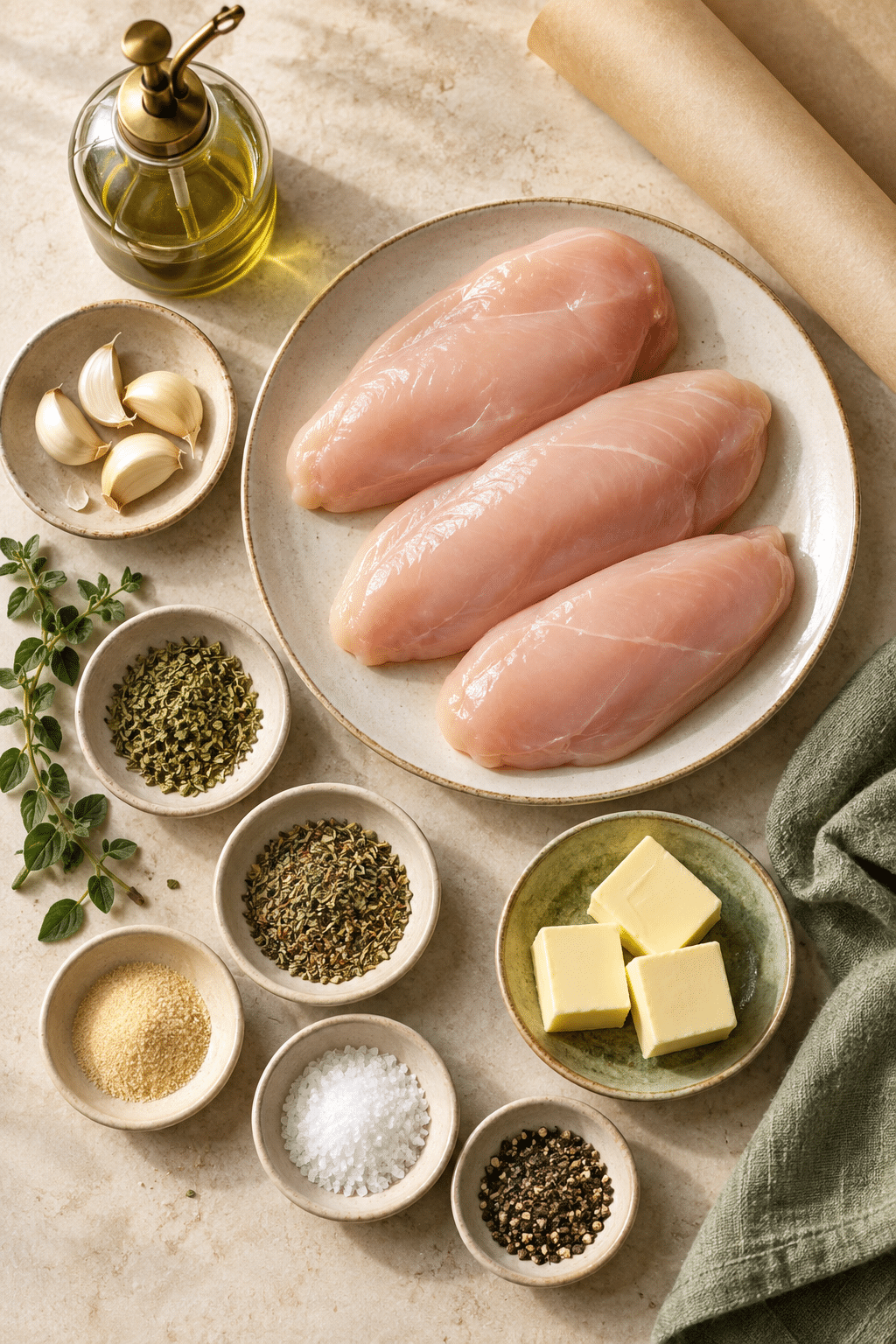 Ingredients for easy baked chicken breasts