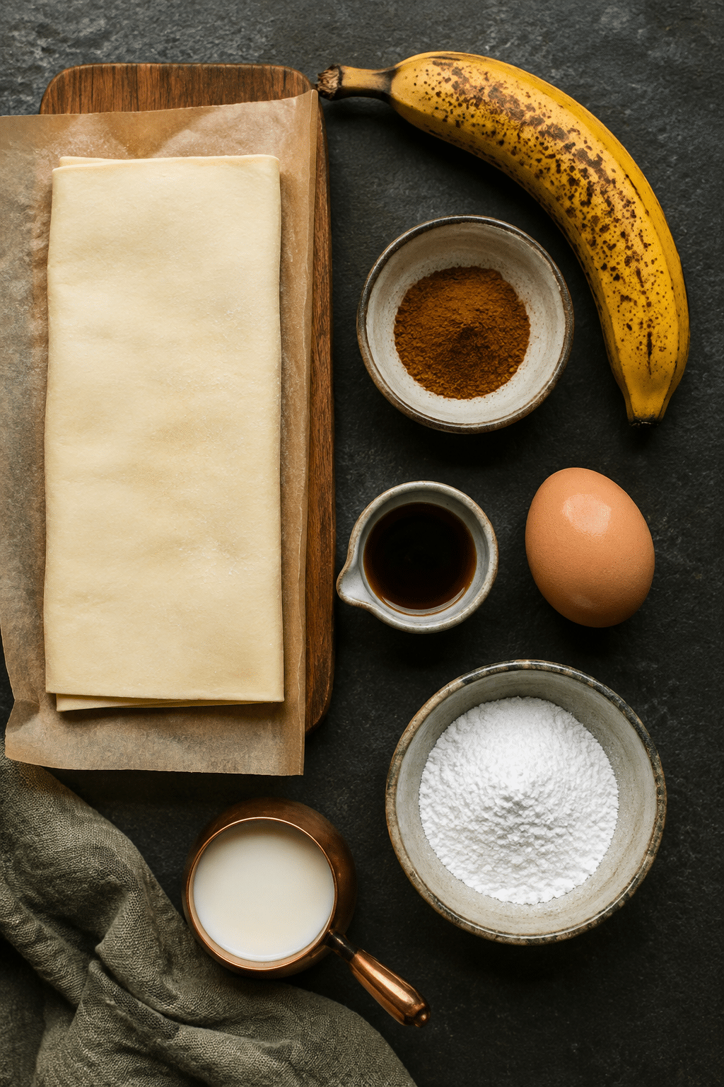 banana cinnamon rolls ingredients measured and arranged