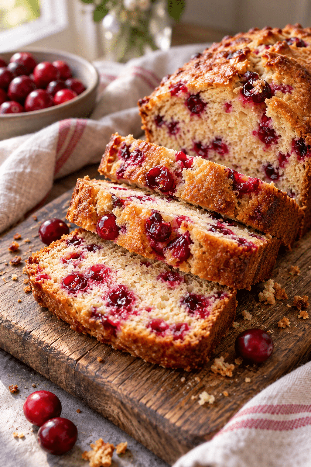 Sliced easy cranberry bread