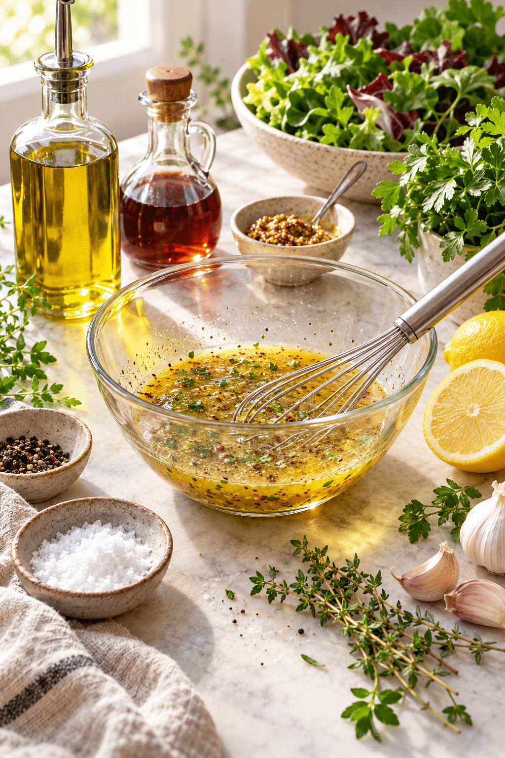 Whisking homemade salad dressing recipes