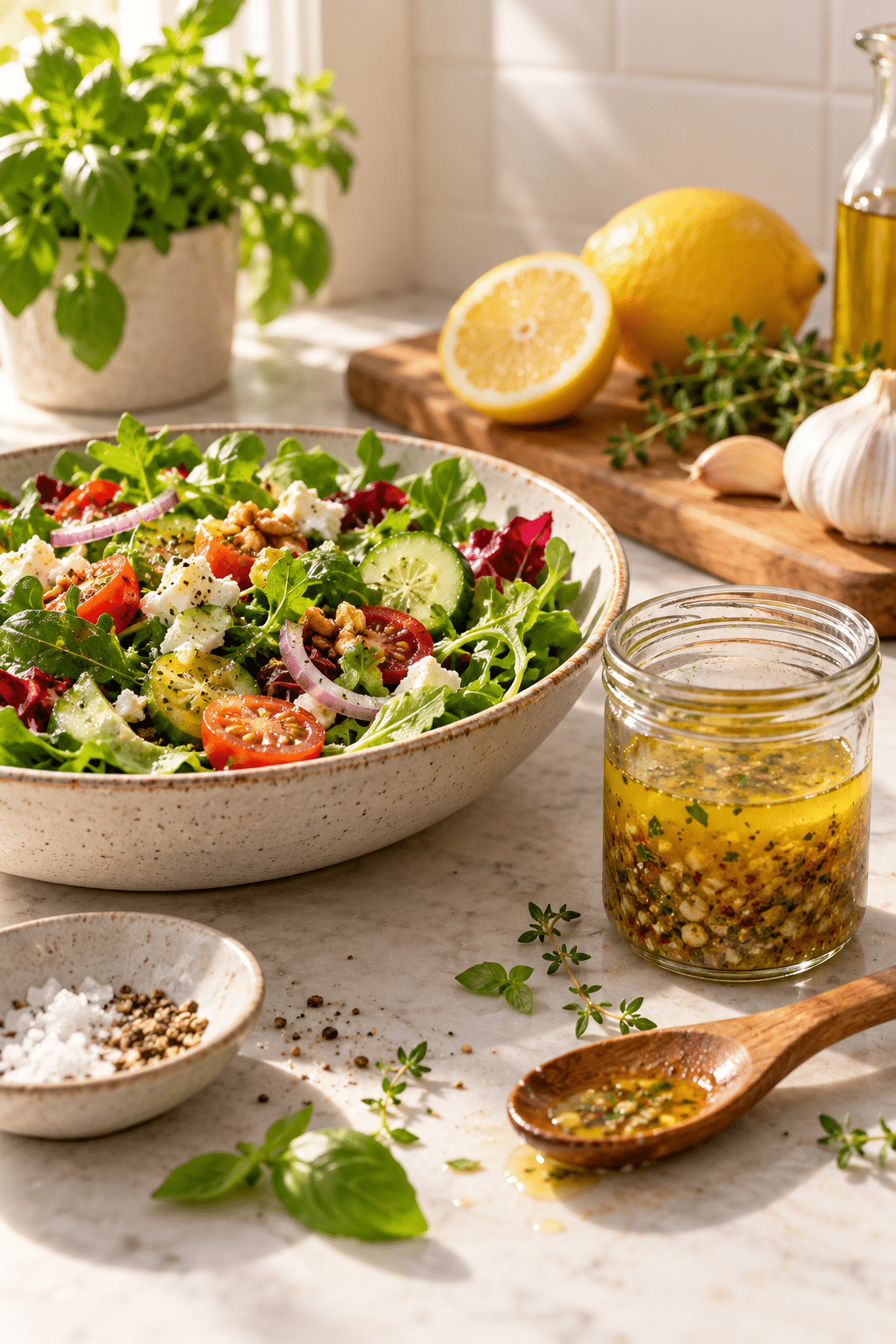 Homemade salad dressing recipes served with salad