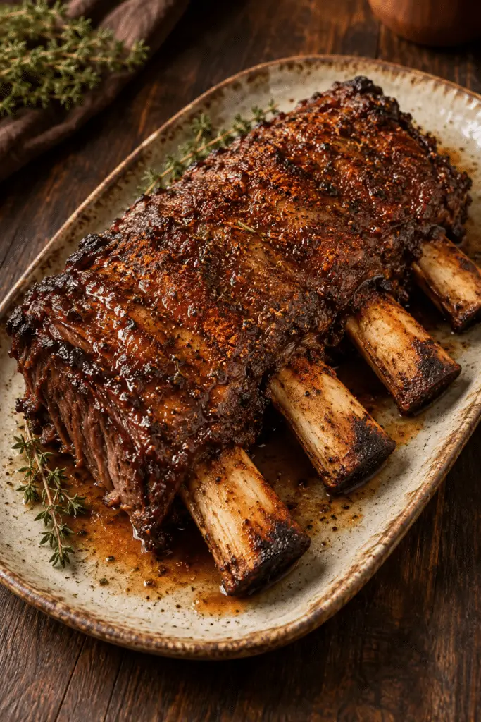 Easy oven baked beef ribs finished on a platter