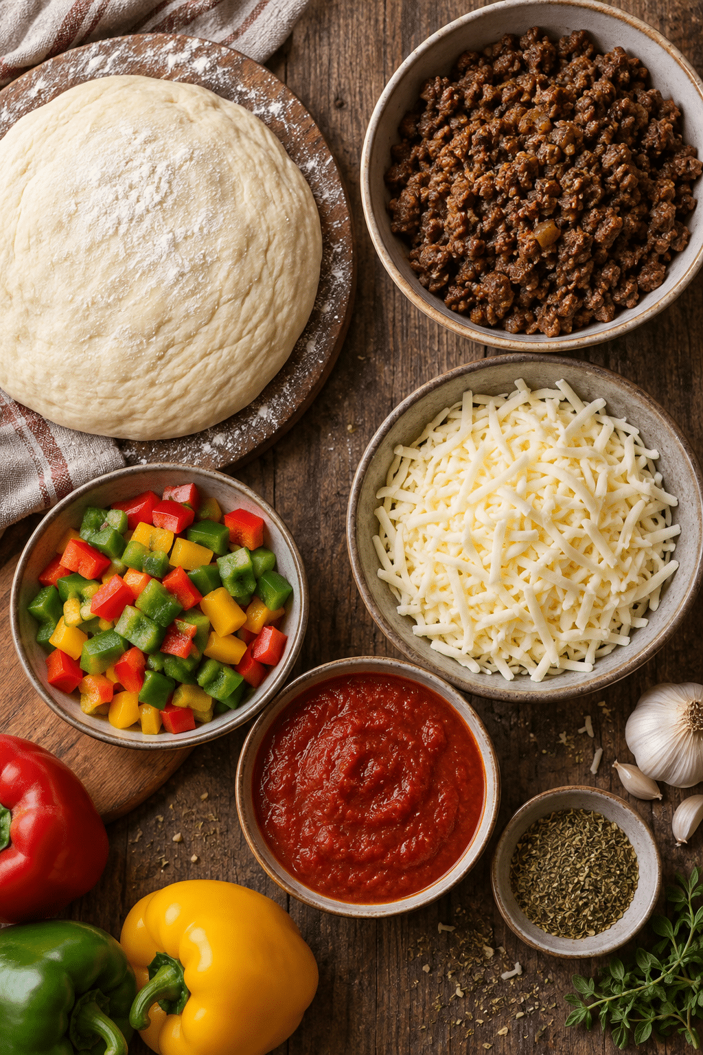 easy pizza stromboli recipe ingredients arranged for assembly