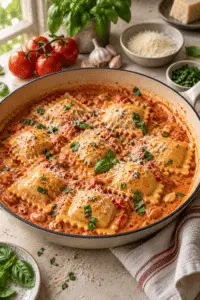 creamy ravioli sauce with tender ravioli
