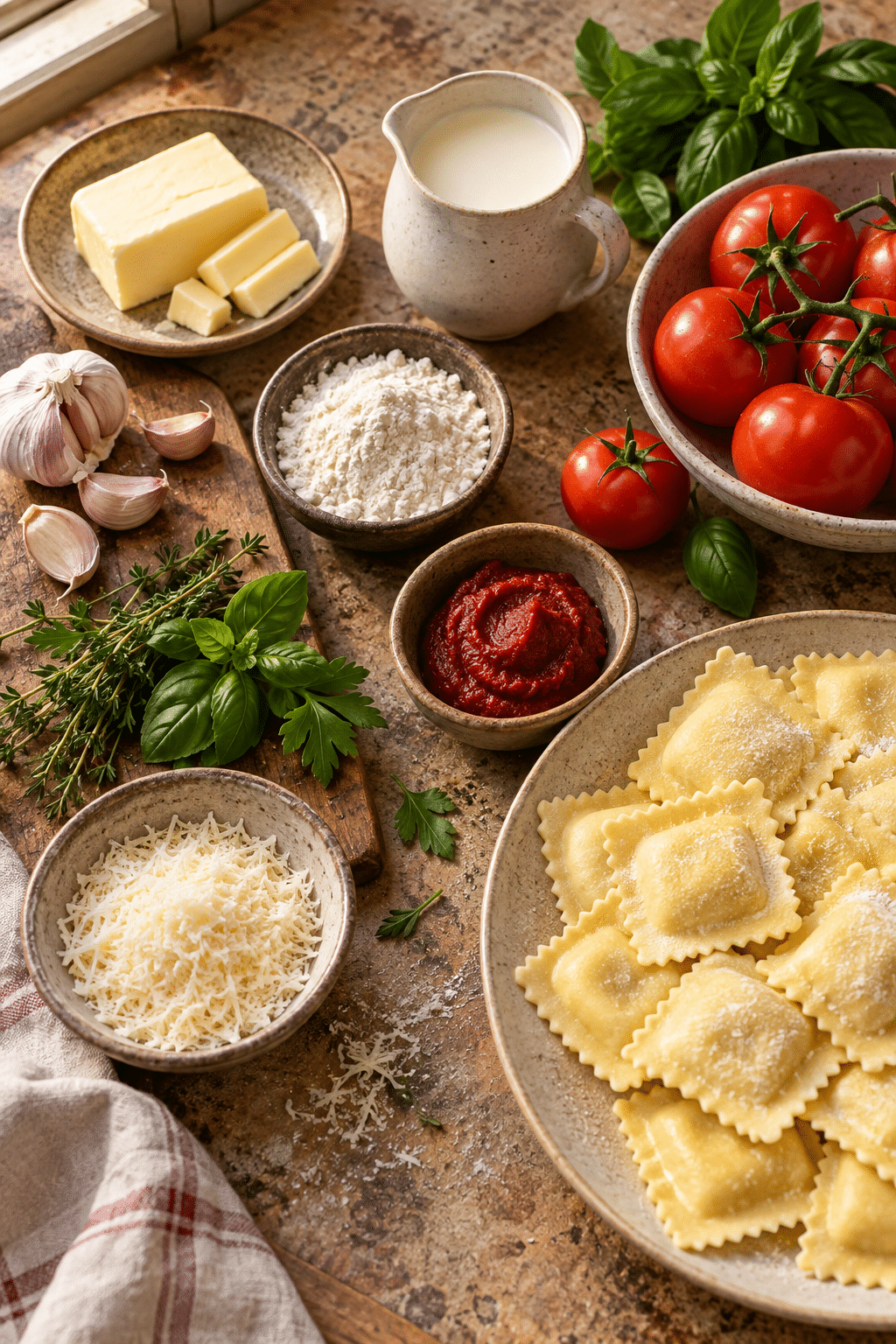 ravioli sauce ingredients measured and ready