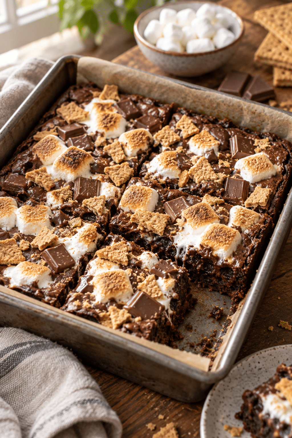 easy s'mores brownies with toasted marshmallows