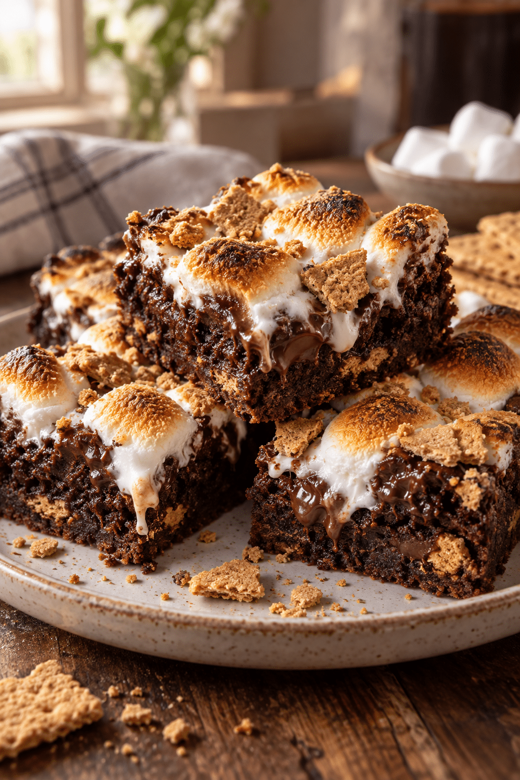 s'mores brownies cut into gooey squares