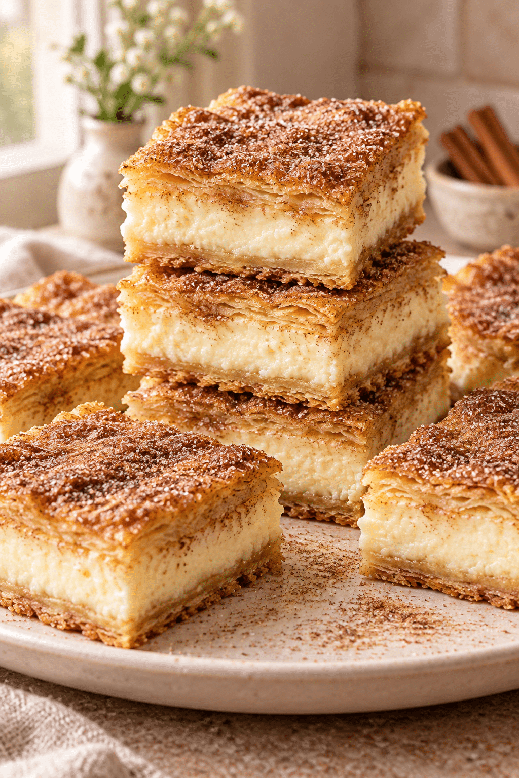 Making easy sopapilla cheesecake bars with garlic sauce
