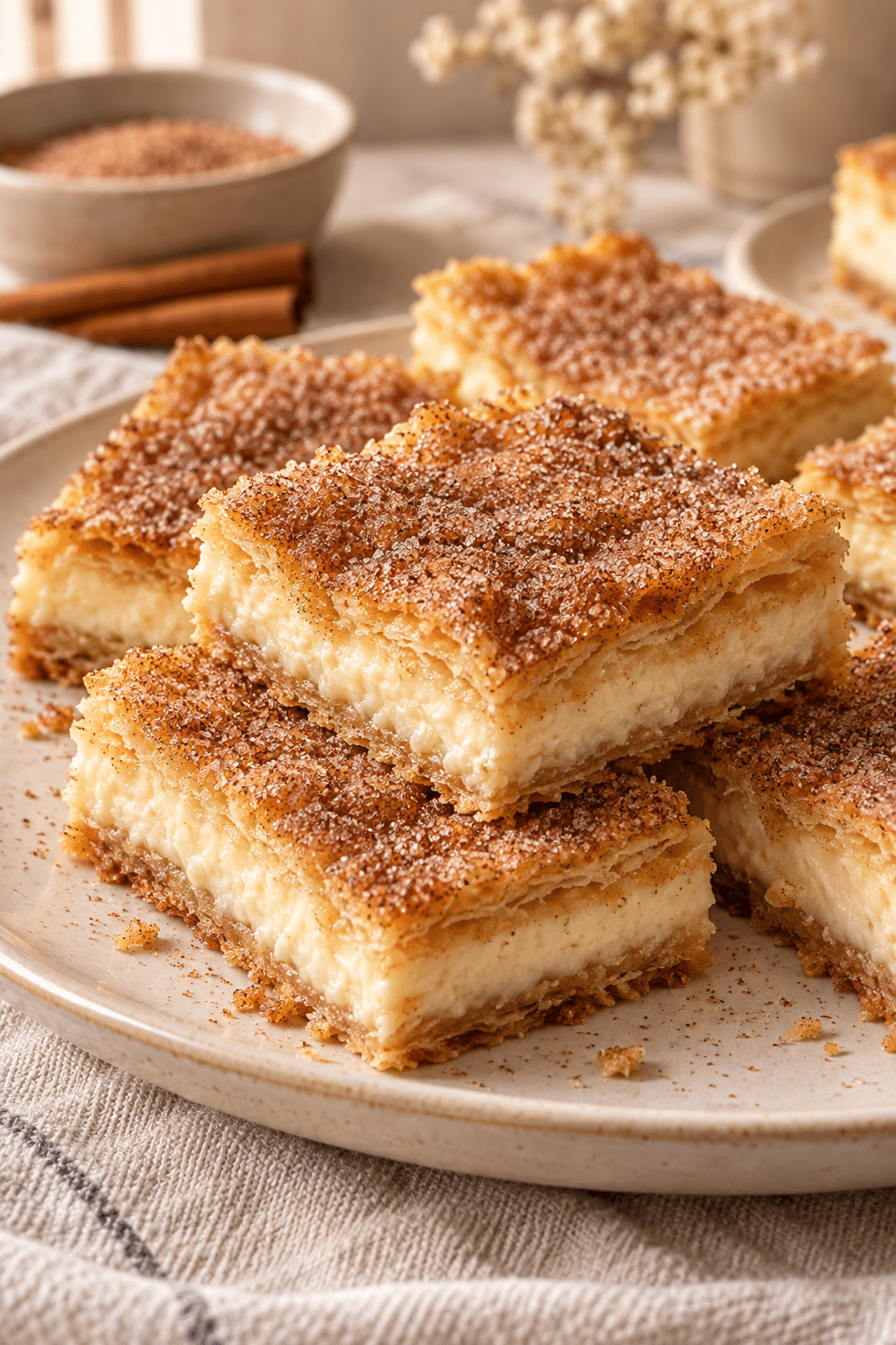 Finished easy sopapilla cheesecake bars in a bowl